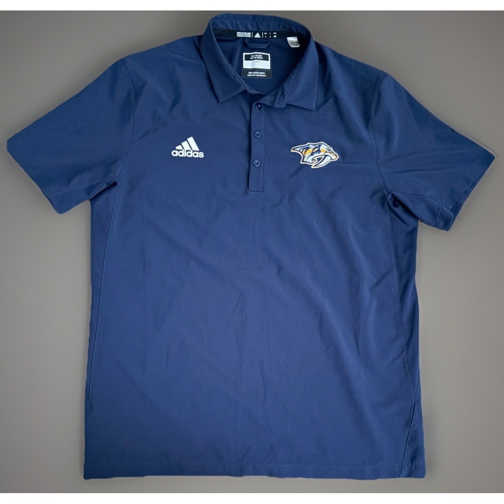 Nashville Predators Adidas Short Sleeve Polo Shirt Blue NHL Logo Large JBHS
